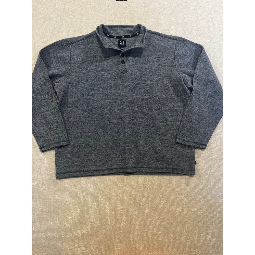 Mens XL Heather Gray Mock Neck 4-Button Pullover Coastal Fisherman Long Sleeve